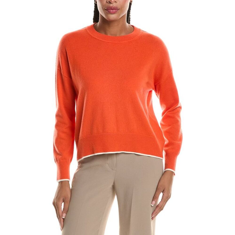 N.Peal Womens Relaxed Crewneck 100% Cashmere Sweater, Red